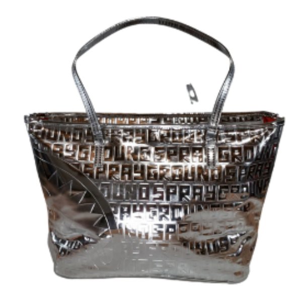 NEW- Sprayground Future Titan Metallic Silver Tote Limited Edition - Picture 6 of 14